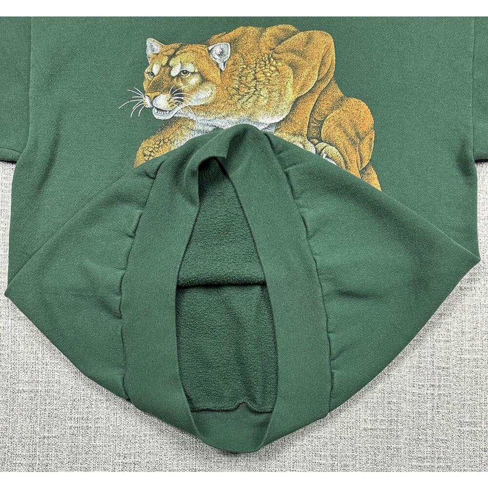 Vintage Cougar Wildlife Sweatshirt Adult XL Green Tultex Pullover Made USA 90s - Picture 3 of 14